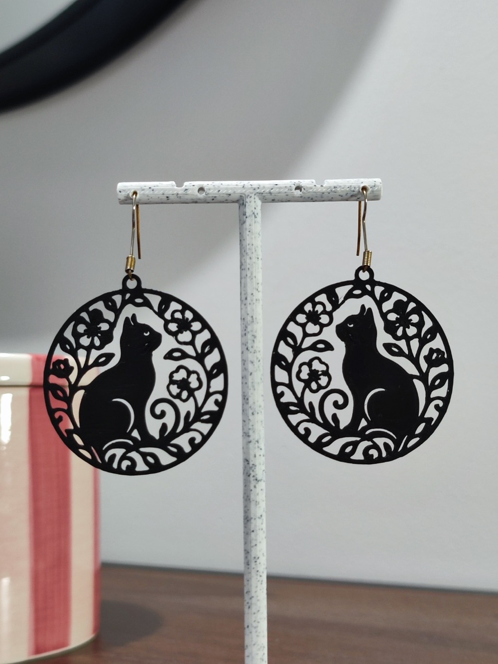 Black Cat Filigree Earrings - Minimal Pet Silhouette